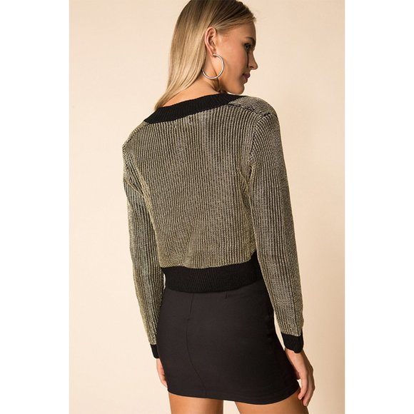 NEW superdown Loraine Metallic Sweater Gold/Black - Picture 3 of 9